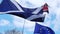 Scottish, Union jack and European Union flags flying in front of clouds and blue sky, Westminster, London.