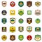 Scout badge emblem stamp icons set, flat style