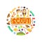 Scout Banner Template with Camping and Hiking Equipment, Scouting Boy and Girl Wearing Scout Uniform, Kids Summer Camp