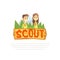 Scout Banner Template, Scouting Boy and Girl Wearing Scout Uniform, Kids Summer Camp Vector Illustration