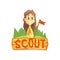 Scout Banner Template, Scouting Girl with Flag, Kids Summer Camp Vector Illustration
