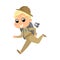 Scout Boy Running with Backpack, Cute Scouting Elementary School Child Character in Uniform, Summer Holiday Activities