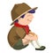 Scout boy sitting icon, cartoon style