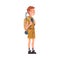 Scout Boy Standing with Backpack, Scouting Kid Character Wearing Uniform and Neckerchief, Summer Camp Activities Vector