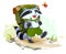 Scout raccoon with backpack goes camping. Summer Camping