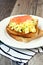 Scrambled egg and salmon on toast