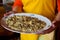 Scrambled eggs with fresh grated black truffles on plate