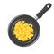 Scrambled eggs in frying pan isolated. Omelet in a skillet.