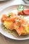 Scrambled eggs with smoked salmon on toast , Breakfast food