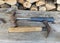 Scrap metal from various spare parts, rusty old antique iron hammers, scrap metal