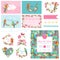 Scrapbook Design Elements. Wedding Tropical Flowers and Parrot Bird Set