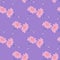 Scrapbook nature meadow seamless pattern with pink colored flower print. Pastel purple background