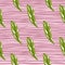 Scrapbook nature seamless pattern with bright green stylized leaf ornament. Pink striped background