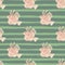 Scrapbook seamless pattern with pastel pink lionfish elements print. Green striped background