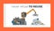 Scrapmetal Recycling and Reuse Landing Page Template. Worker Characters Control Crane Arm Loading and Press Metal Scrap