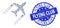 Scratched Flying Club Round Watermark and Recursion Airplane Trail Icon Composition