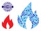 Scratched hashtag SUMMER Round Guilloche Seal and Fire Flame Composition Icon of Round Dots