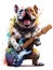 Screaming Bulldog Playing Electric Guitar Metal Music. Generative ai