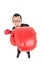 Screaming businessman attack to enemy with boxing gloves