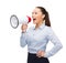 Screaming businesswoman with megaphone