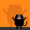Screaming cat silhouette looking up. Wall shadow shade. Two eyes, teeth, tongue, spooky hands. Black Funny Cute cartoon baby chara