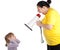Screaming fat mother with megaphone and girl