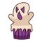 Screaming Ghost Cupcake. Halloween candy. Scary ghost on a muffin