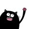 Screaming meowing black cat silhouette. Hand up. Eyes, teeth, tongue, paw print. Cute cartoon funny character. Pet baby collection