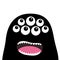 Screaming monster head silhouette. Many eyes, teeth, tongue. Black Funny Cute cartoon character. Baby collection. Happy Halloween