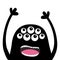 Screaming monster head silhouette. Many eyes, teeth, tongue, hands up. Black Funny Cute cartoon character. Baby collection. Happy