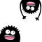 Screaming monster head silhouette set. Two eyes, teeth, tongue, hands. Hanging upside down. Black Funny Cute cartoon character. Ba