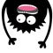 Screaming monster head silhouette. Two eyes, teeth, tongue, hands. Hanging upside down. Black Funny Cute cartoon character. Baby c