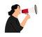 Screaming woman with bullhorn
