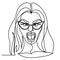 Screaming Woman in Eyeglasses One Line Art Portrait. Unhappy Female Facial Expression Hand Drawn Linear Woman Silhouette