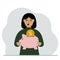 Screaming woman holds a piggy bank, a coin falls into the piggy bank. The concept of saving finance, savings, investing