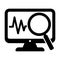 Screen, monitor and magnifying glass icon. Monitoring icon.