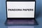 Screen with Pandora papers inscription. Pandora Papers is 11.9 million leaked documents