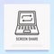 Screen share thin line icon: opened laptop with arrows. Modern vector illustration