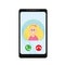Screen smartphone in call mode with a woman in a flat style. remote distance communication with family and friends, safety during