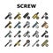 Screw And Bolt Building Accessory Icons Set Vector