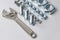 screw-nut of different sizes, bolts and adjustable spanner.