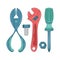 screwdriver, pliers and wrench, simple colored vector illustration