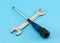 Screwdriver spanner tommy wrench tools cross blue