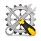 Screwdriver and turnscrew and gear on white background. Isolated 3D illustration