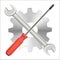 Screwdriver wrench and gear repair logo