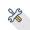 Screwdriver, wrench tool, setup, settings thin line flat color icon. Linear vector symbol. Colorful long shadow design.