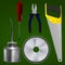 Screwdrivers, pliers, saws, cutting disc, oiler.