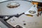 screwed-on hard disk shows the inner workings of a hard disk