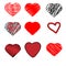 Scribble hearts. hand drawn doodle heart shapes symbols, isolated design elements