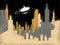 Scribble Science Fiction City Flying Blimp Vector